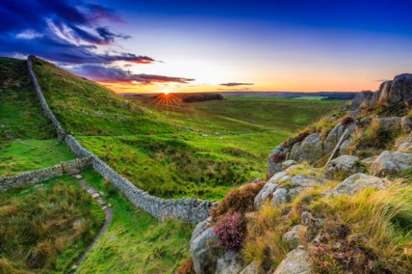 Sunset at Hadrian’s Wall in Northumberland.